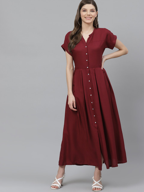 

HERE&NOW Women Maroon Solid Maxi Dress
