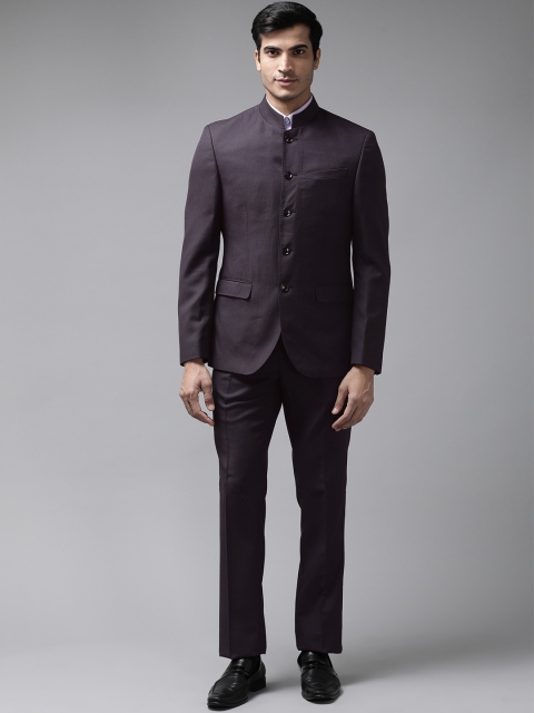 

Blackberrys Men Wine-Coloured Self Design Slim Fit Single-Breasted 2-Piece Bandhgala Suit, Purple