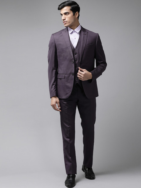 

Blackberrys Men Purple Self Design Slim Fit Single-Breasted Formal Suit