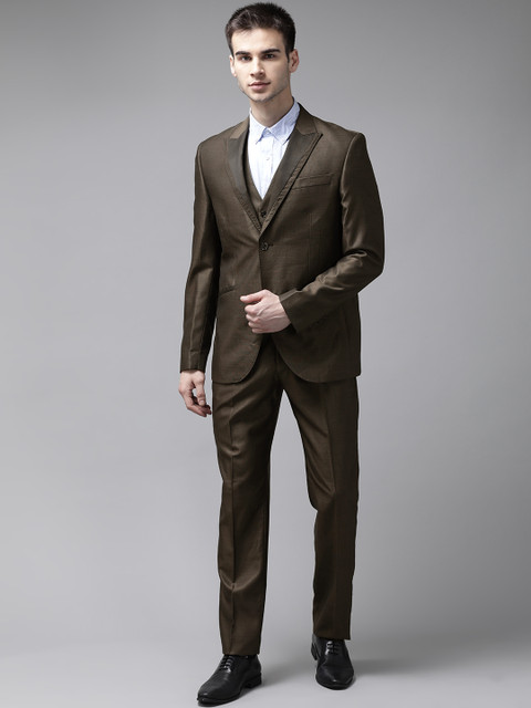

Blackberrys Men Brown Self Design Contemporary Fit Single-Breasted 3-Piece Formal Suit