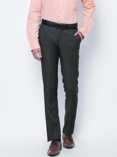 

Blackberrys Men Olive Green Slim Fit Solid Formal Trousers