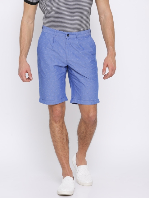 

Blackberrys Blue Low-Rise Sharp Fit Patterned Shorts