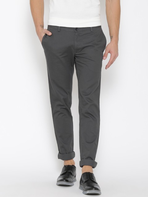 

Blackberrys Men Grey Solid Sharp Fit Flat-Front Trousers