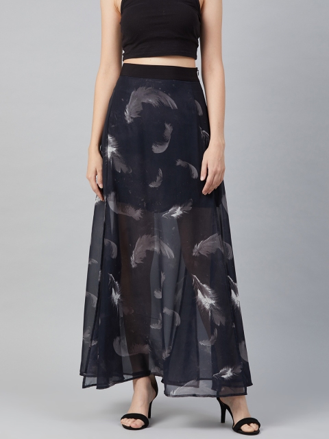 

I AM FOR YOU Women Black & Grey Printed A-Line Maxi Skirt