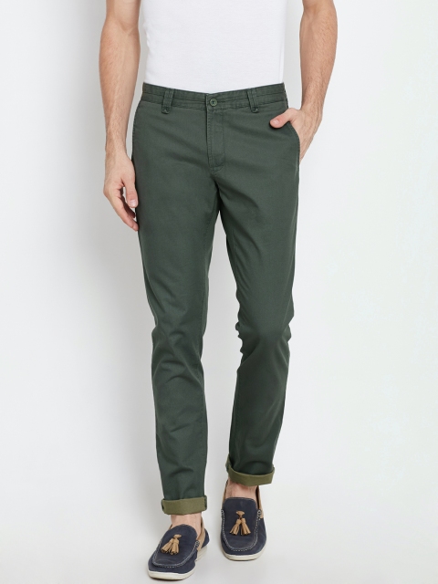 

Blackberrys Men Green Solid Sharp Fit Flat-Front Trousers