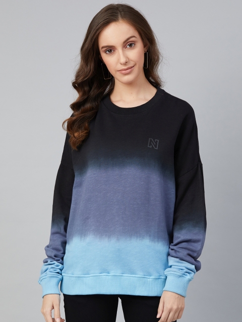 

I AM FOR YOU Women Blue Colourblocked Cotton Sweatshirt