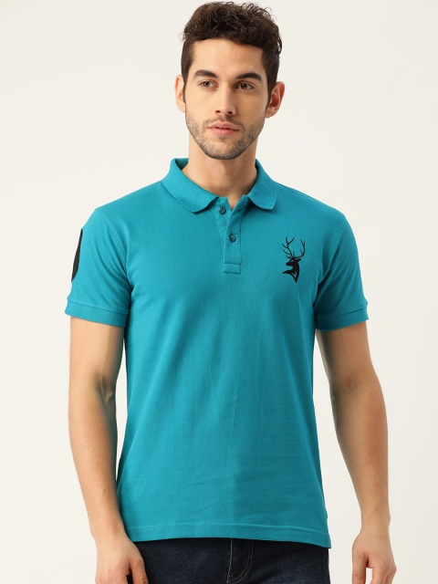 

PORTBLAIR Men Teal Blue Solid Polo Collar T-shirt