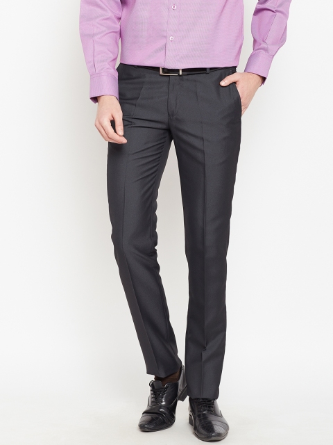 

Blackberrys Men Charcoal Grey Tapered Fit Solid Formal Trousers