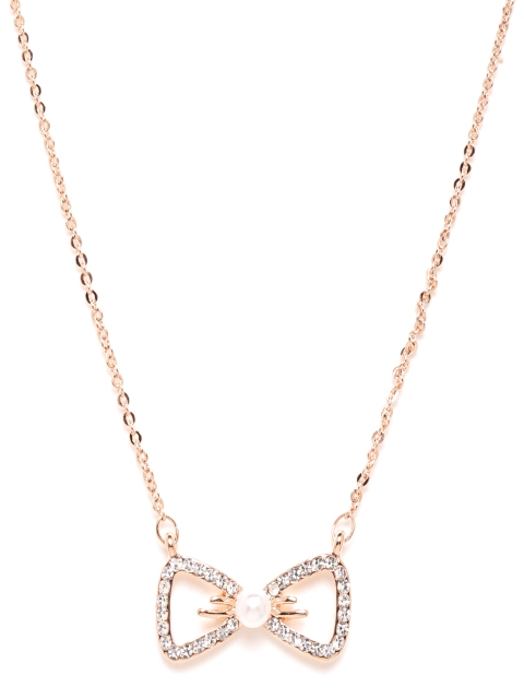 

Carlton London White Rose Gold-Plated Beaded & CZ Studded Minimal Bow Shaped Necklace