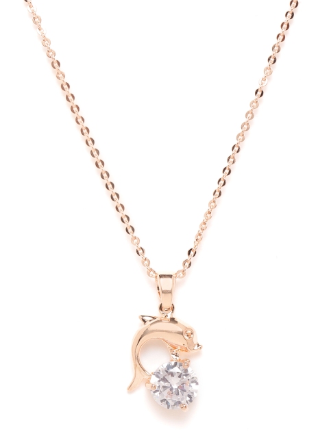 

Carlton London Rose Gold-Plated Stone-Studded Dolphin Shaped Pendant with Chain
