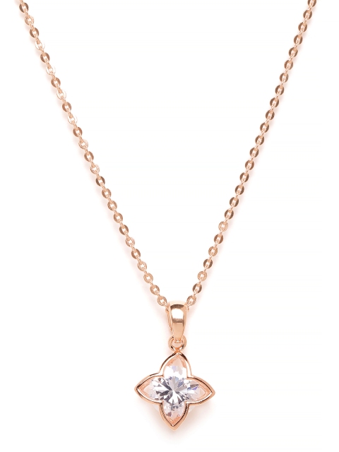 

Carlton London Rose Gold-Plated Stone-Studded Floral Shaped Pendant with Chain