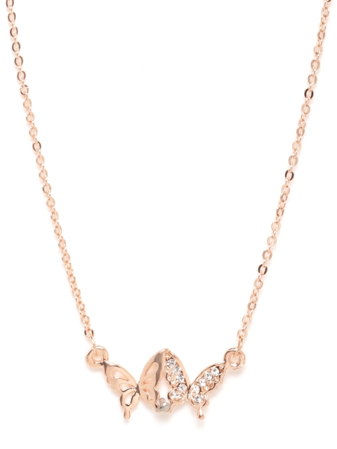 

Carlton London Rose Gold-Plated Stone Studded Minimal Butterfly Shaped Necklace