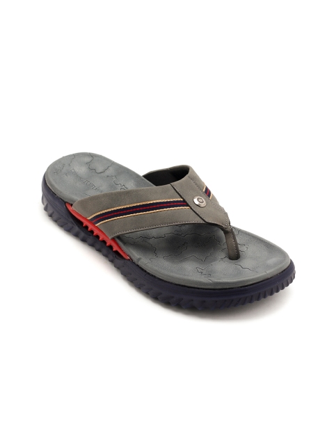 

TRENDS & TRADES Men Grey & Gold-Toned Striped Thong Flip-Flops