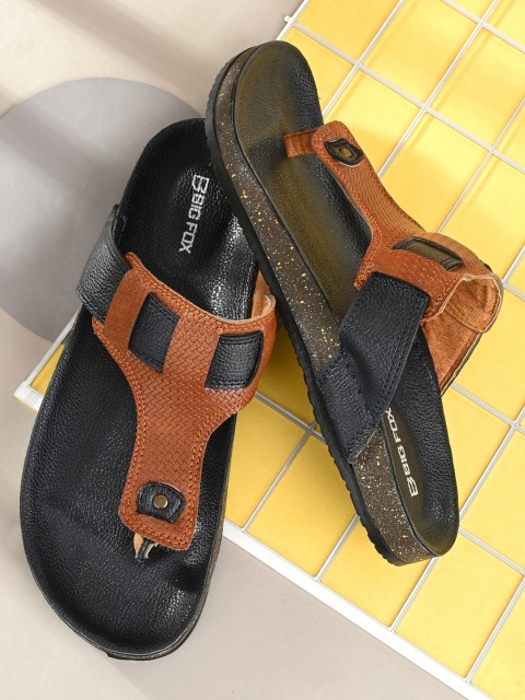 

Big Fox Men Tan Brown & Black Colourblocked Comfort Sandals