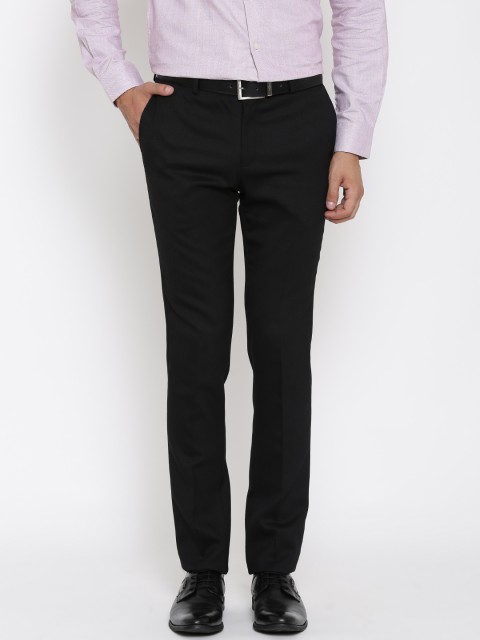 

Blackberrys Men Black Solid Sharp Fit Formal Trousers