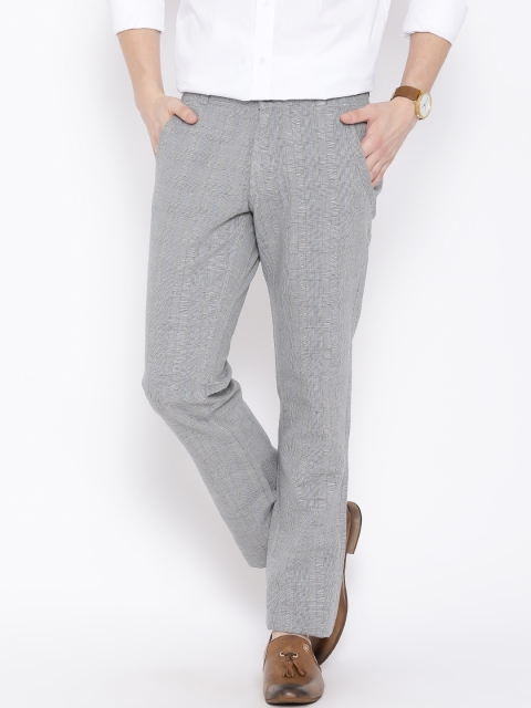 

Blackberrys Grey Self-Checked Sharp Fit Smart Casual Trousers