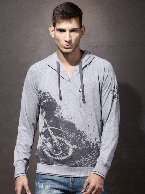 

Roadster Men Grey Melange Printed Pullover Sweatshirt
