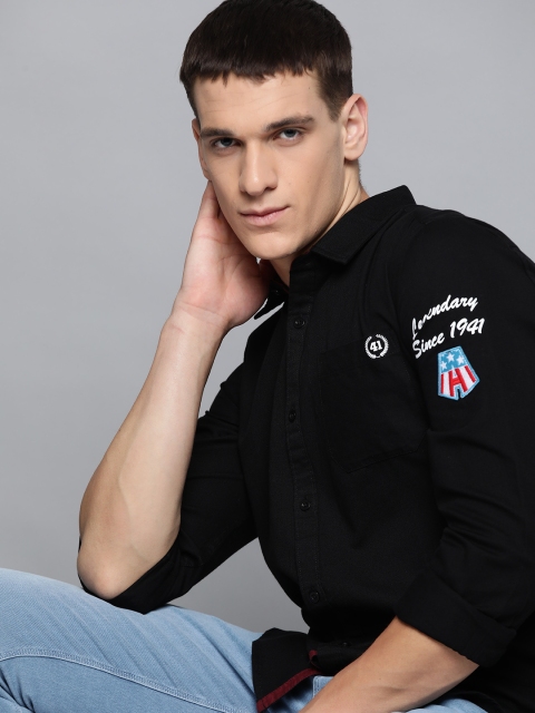 

Kook N Keech Marvel Men Black Regular Fit Solid Casual Shirt