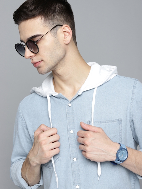 

Kook N Keech Star Wars Men Blue Hooded Denim Casual Shirt