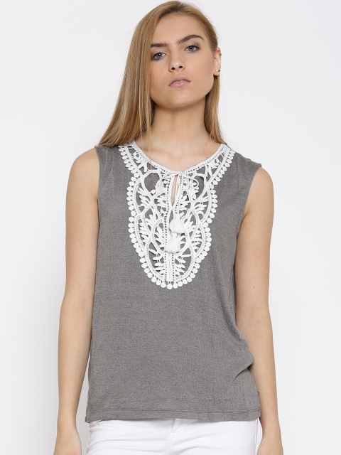 

Vero Moda Grey Melange Crochet Detail Top