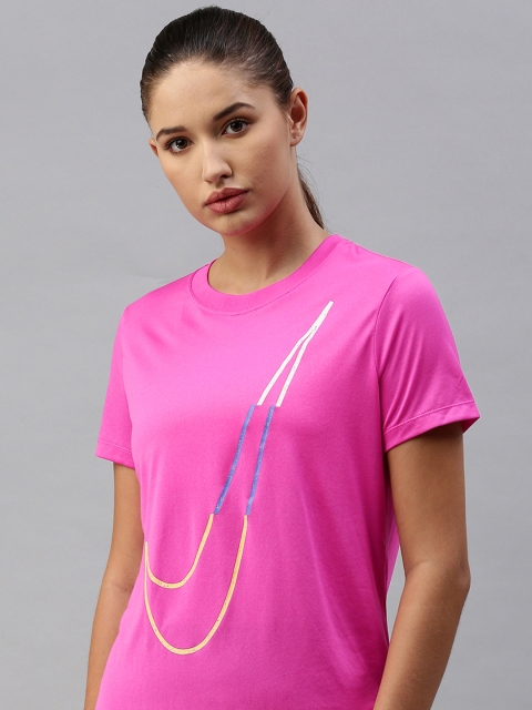 

Nike Women Pink Printed NK DRY TEE LEG ICON CLASH Dri-FIT Round Neck T-shirt