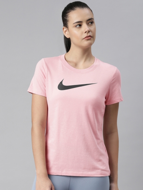 

Nike Women Pink & Black Brand Logo DFC CREW Printed Regular Top