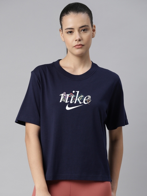 

Nike Women Navy Blue Printed AS W NSW BOXY NATURE Round Neck T-shirt