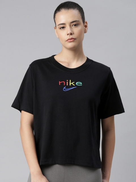 

Nike Black & Multicoloured Brand Logo Embroidered Regular Top