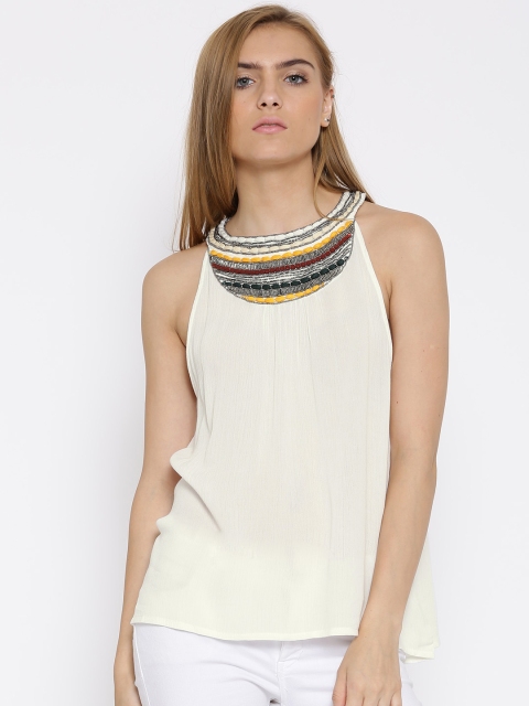 

Vero Moda Off-White Embellished Neck Top