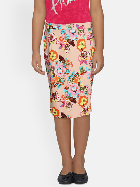 

Actuel Girls Beige & Multicolored Floral Print Skirt