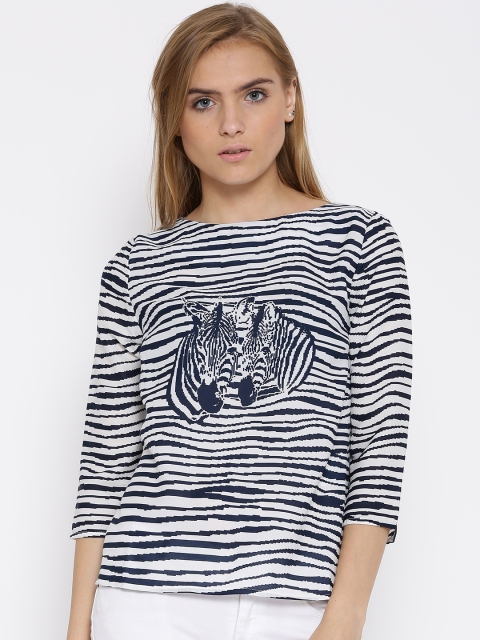

Vero Moda White Polyester Striped Printed Top