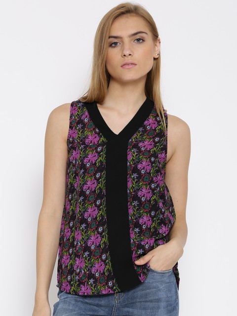 

Vero Moda Black & Purple Polyester Floral Print Top