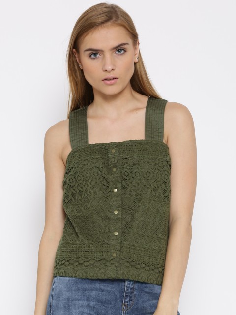 

Vero Moda Olive Green Lace Top