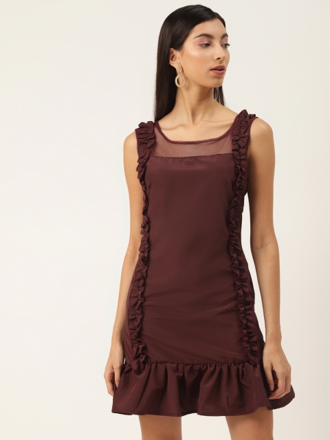 

LA LOFT Women Maroon Solid A-Line Dress With Ruffles