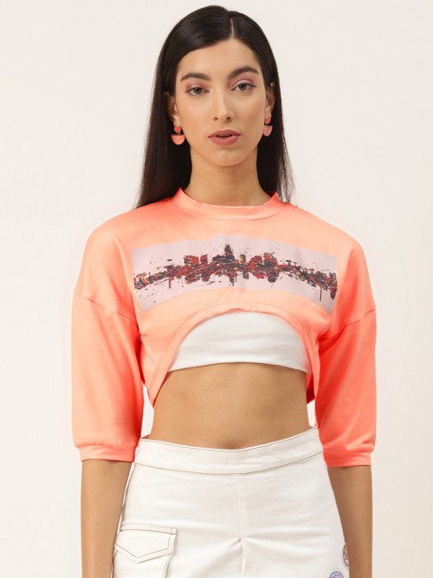 

LA LOFT Neon Orange Printed Crop Top