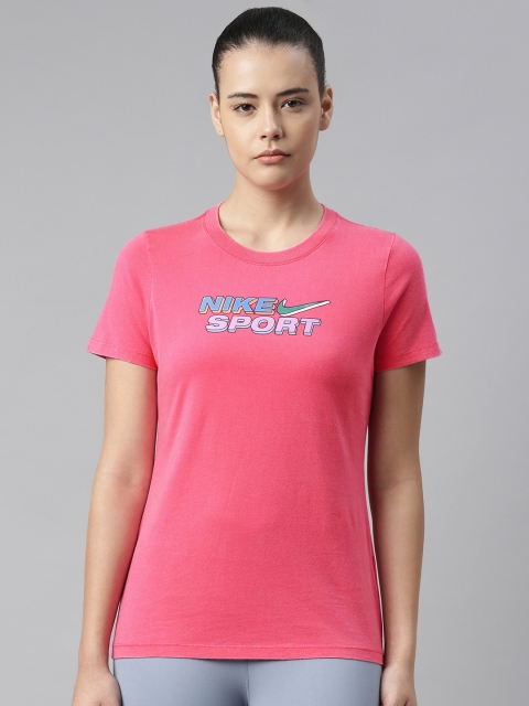 

Nike Women Pink Printed REG SS VINTAGE Pure Cotton Regular Top