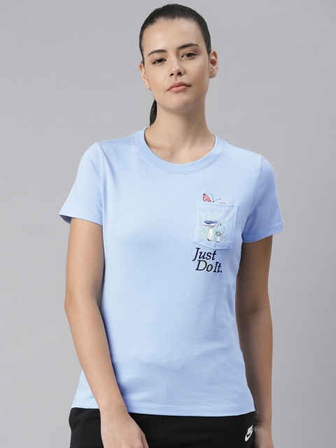

Nike Women Blue Printed AS W NSW REG SS PKT NATURE Round Neck T-shirt
