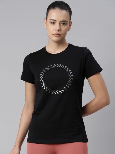 

Nike Black & Silver-Toned Printed Pure Cotton Regular Top