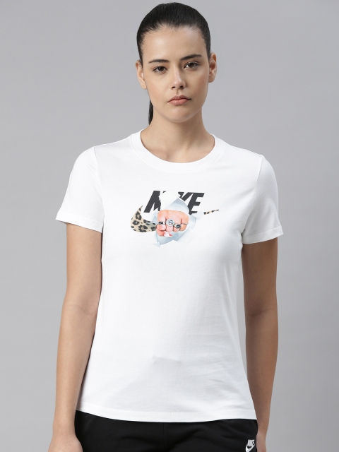 

Nike Women White Printed AS W NSW TEE FIERCE Round Neck Pure Cotton T-shirt