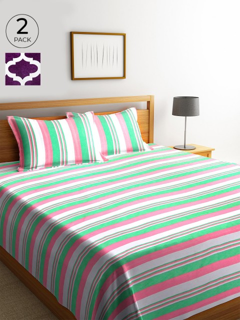 

KLOTTHE Set Of 2 Woven-Design Double King Bed Covers with 4 Pillow Covers, White
