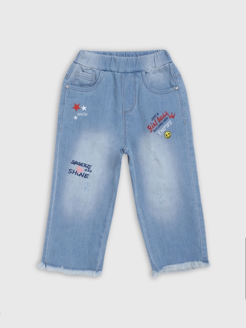 

Blue Giraffe Girls Blue Straight Fit Mid-Rise Low Distress Jeans