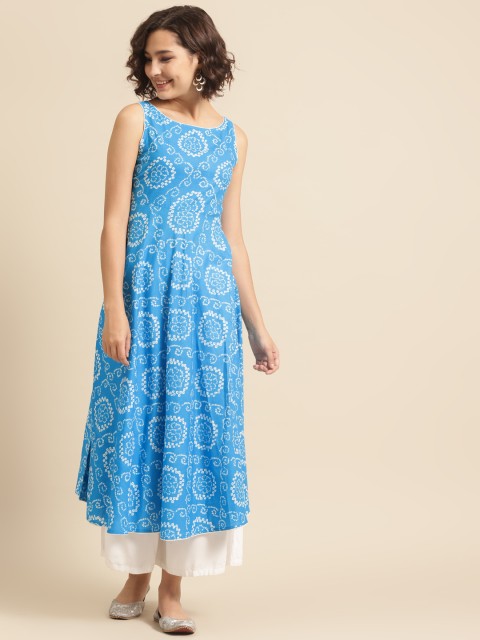 

DIVA WALK Women Blue & White Bandhani Printed Pure Cotton Kurta