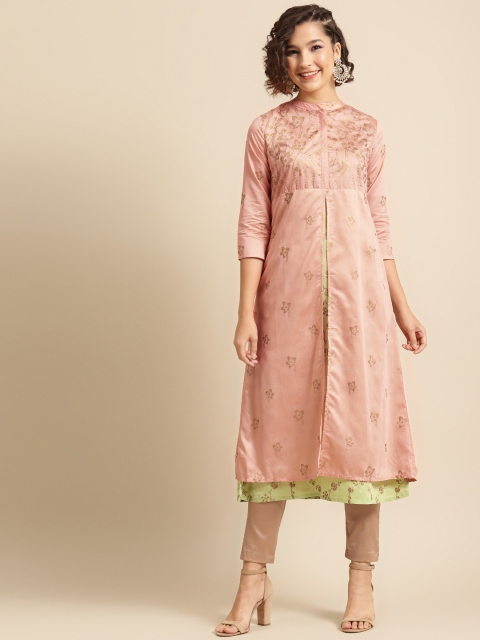 

DIVA WALK Women Peach-Coloured & Golden Ethnic Motifs Printed Layered Kurta