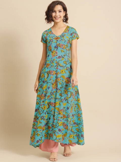 

DIVA WALK Women Sea Green & Yellow Ethnic Motifs Printed Anarkali Kurta