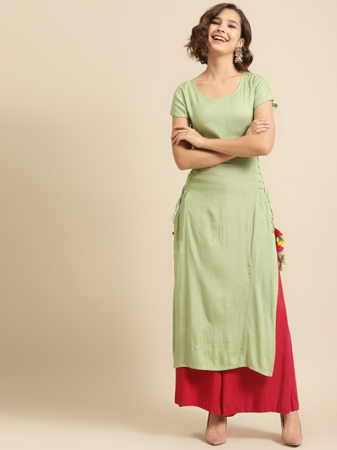 

DIVA WALK Women Green Kurta With Side Tie-ups