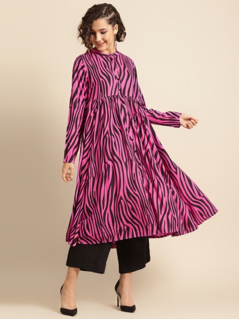 

DIVA WALK Women Pink & Black Zebra Print Kurta