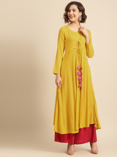 

DIVA WALK Women Mustard Yellow Solid Kurta With Tie-Ups