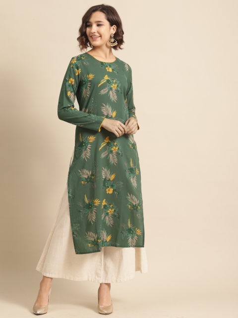 

DIVA WALK Women Green & Yellow Floral Printed Pure Cotton Kurta