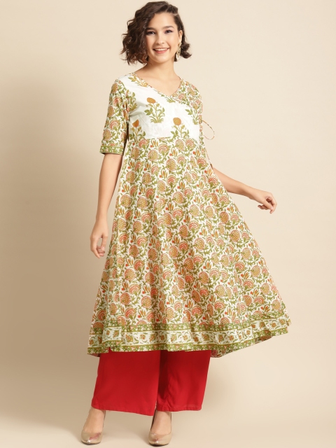 

DIVA WALK Women Off White & Green Ethnic Motifs Printed Anarkali Kurta