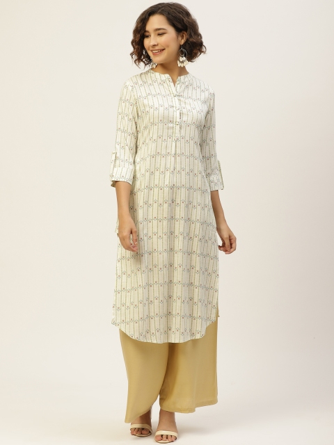 

Laabha Women Off White & Yellow Geometric Printed Kurta
